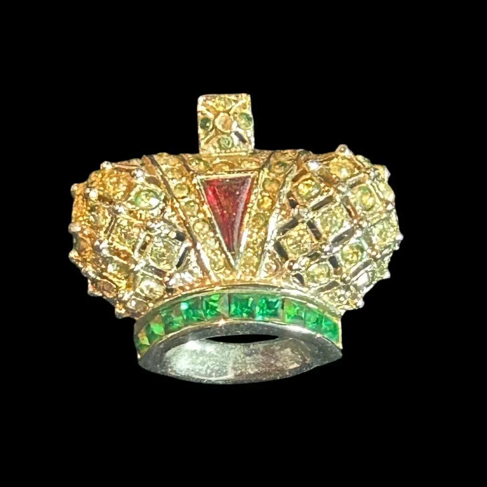 Coro Vintage Jeweled Coronation Crown Pin Brooch